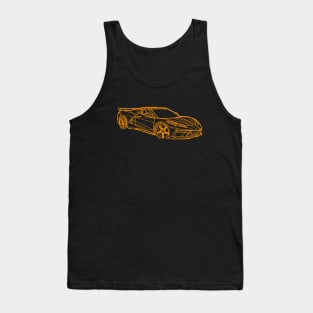 Amplify Orange C8 Corvette Racecar 3/4 View Outline Silhouette Outline Orange Supercar Sports car Racing car Corvette C8 Tank Top